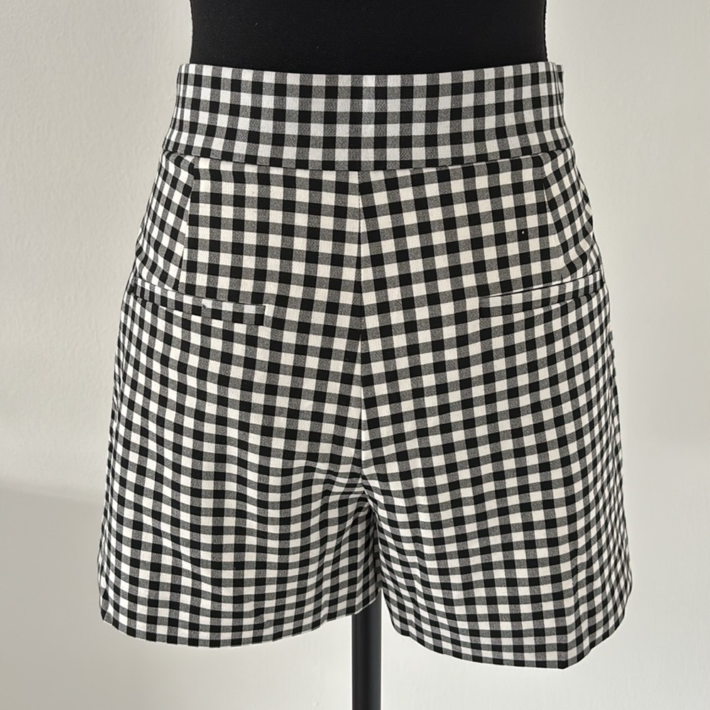 ZARA WOMEN Gingham Check High Embroidered Rise Shorts - Picture 4 of 7